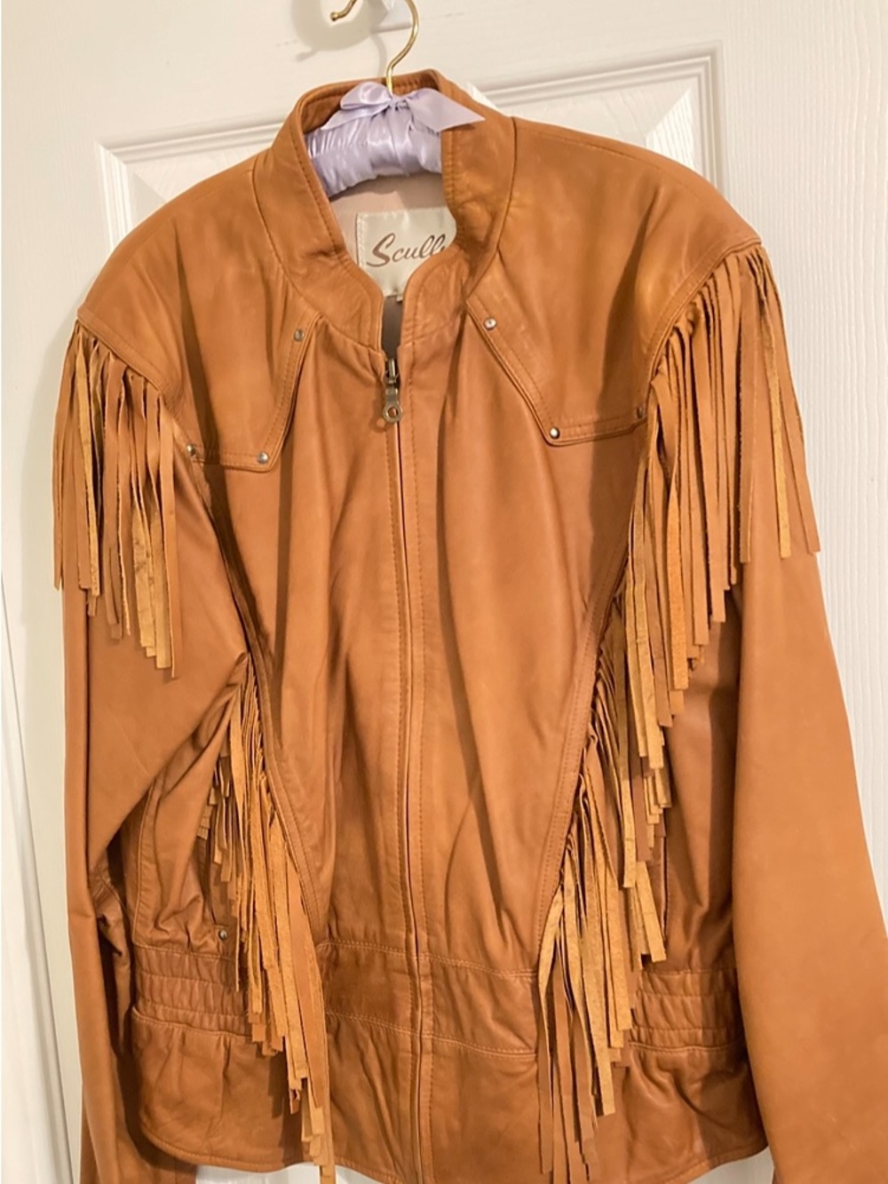 Women's Tan Leather Fringe Jacket